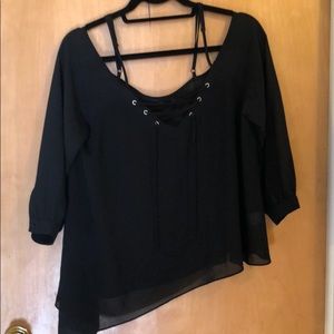 LF millau sheer asymmetric lace up cold shoulder